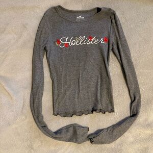 Hollister Charcoal Top with Red Embroidery